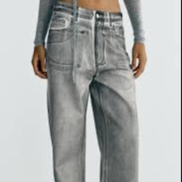 Zara Gray Relaxed Jeans High-Waisted Soft Denim - Picture 3 of 12